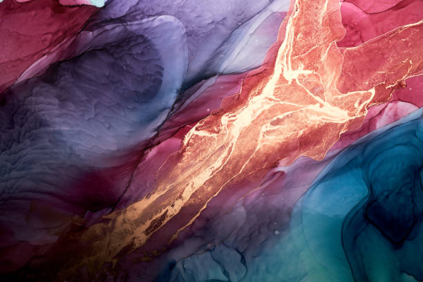 istock Colorful ink luxury abstract background, gold pink marble texture, fluid art pattern wallpaper, underwater paint mix 1404716927