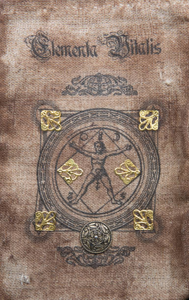 istock Ancient esoteric witchcraft background. Occultims and paganism old symbol, with mysterious runes alphabet 1404721254
