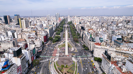 Traffic on the obelisk and 9 de Julio Avenue - Buenos Aires - Argentina