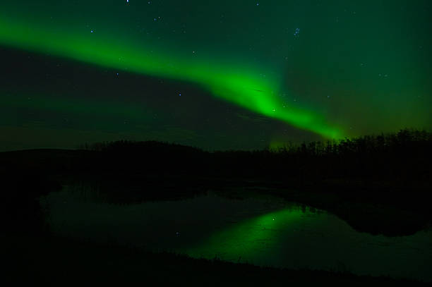 Northern Lights and reflection in water stock photo