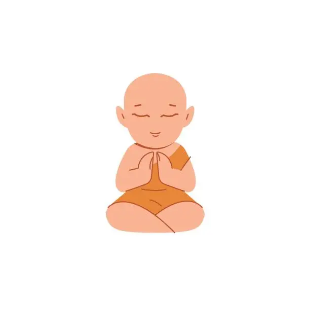 Vector illustration of Buddhist monk meditating in lotus pose