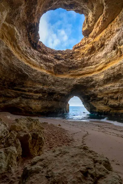 Beautiful sea cave known as Grotte de Benagil "Benagil Grotto" on the famous Algarve Coast in Southern Portugal, Europe.