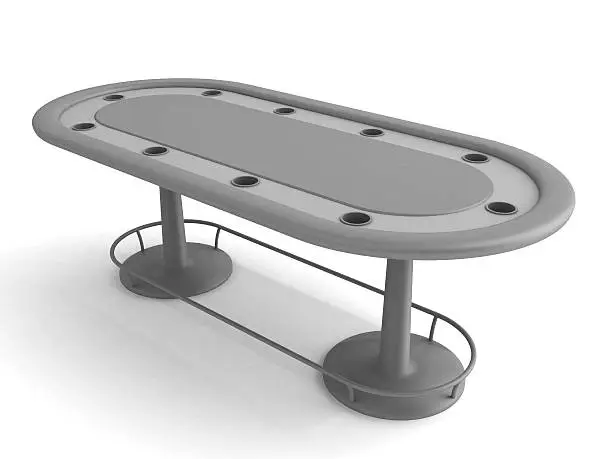 Grey poker table with ten holes and foot rest. 3D render.
