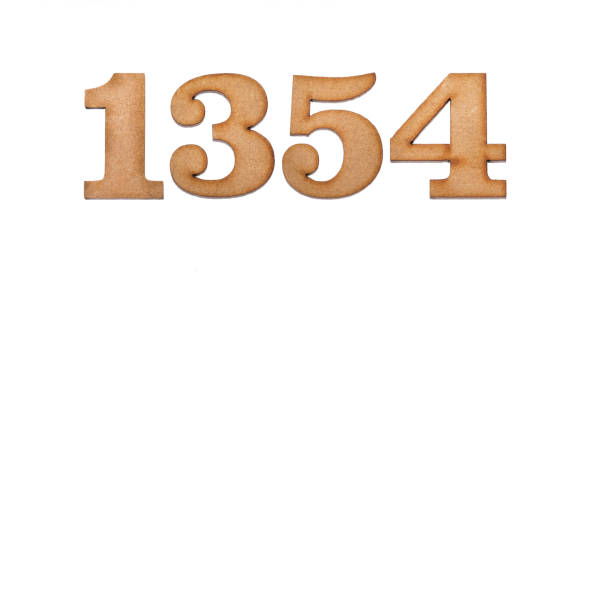 istock Number 1354 in wood, isolated on white background 1404728858