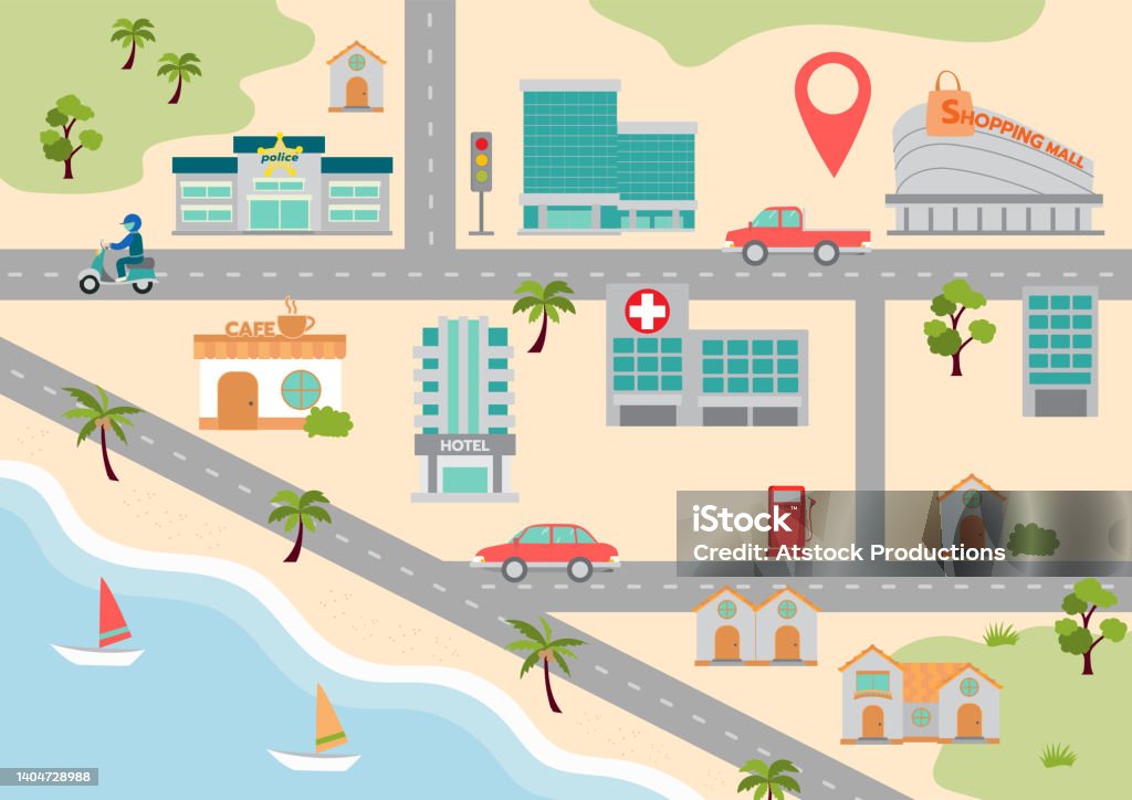 Local Beach Map Beach Town City Location Map Vector Illustration Design Stock ...