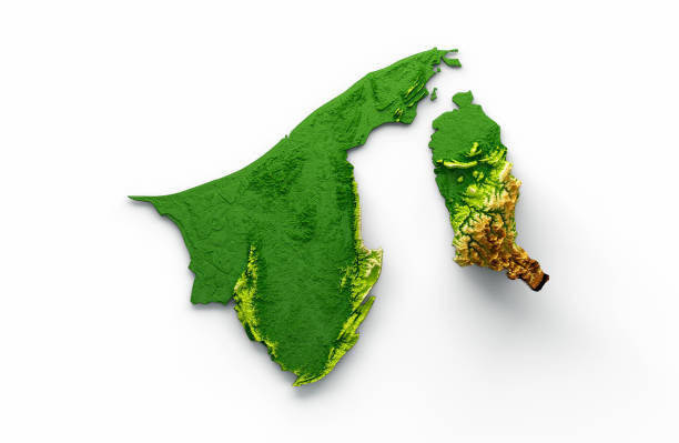 istock Brunei Darussalam Map Shaded relief Color Height map on the sea Blue Background 3d illustration 1404729498