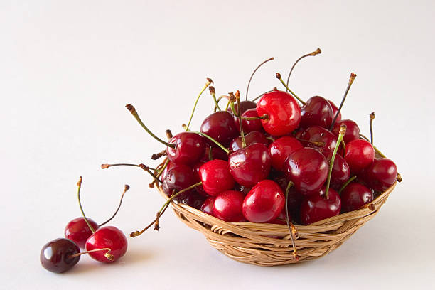 istock cherries in a basket with drop of water on white 140473289