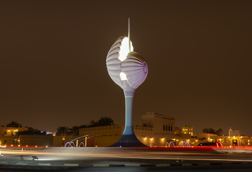 Doha, Qatar- 06 june 2022: The new Pearl Roundabout near Al Wakrah beach. Selective focus