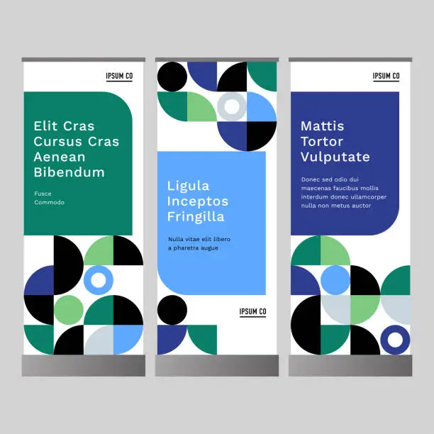 Vector illustration of Vertical banner set design template with abstract geometric graphics — Clyde System, IpsumCo Series