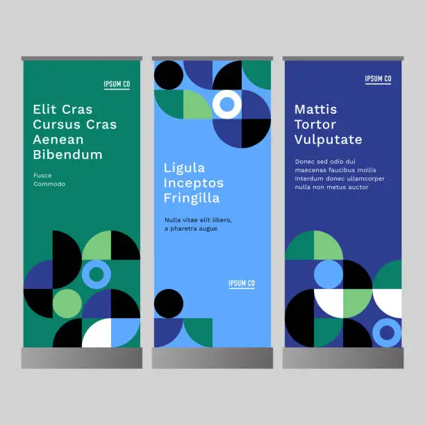 Vector illustration of Vertical banner set design template with abstract geometric graphics — Clyde System, IpsumCo Series