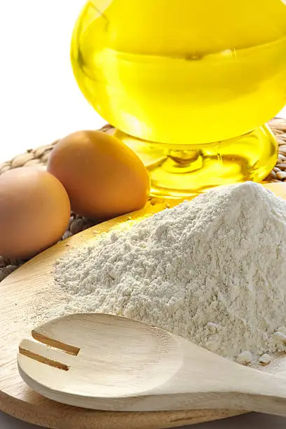 Flour, eggs, oil-components for bacery of house bread