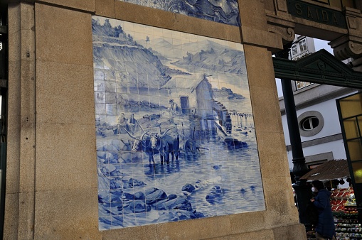 Porto, Portugal, 23 march 2022: Azulejo in the Porto station