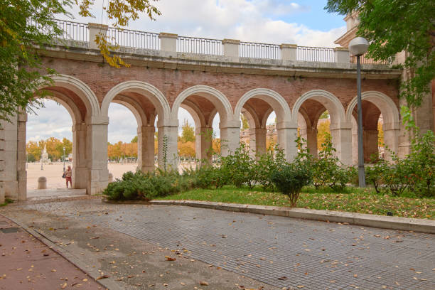 Corridor with arches in monument in Aranjuez, Madrid, Spain