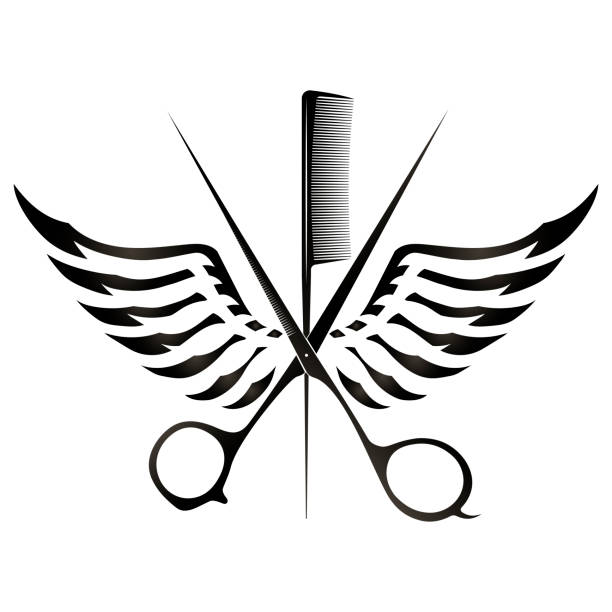 Winged scissors cut out badge high quality Vector Image