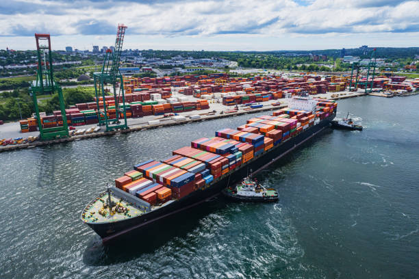 istock Aerial View of Container Ship 1404749137