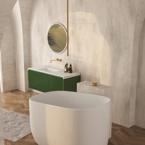 istock Modern mid century and minimalist bathroom interior, 1404749955