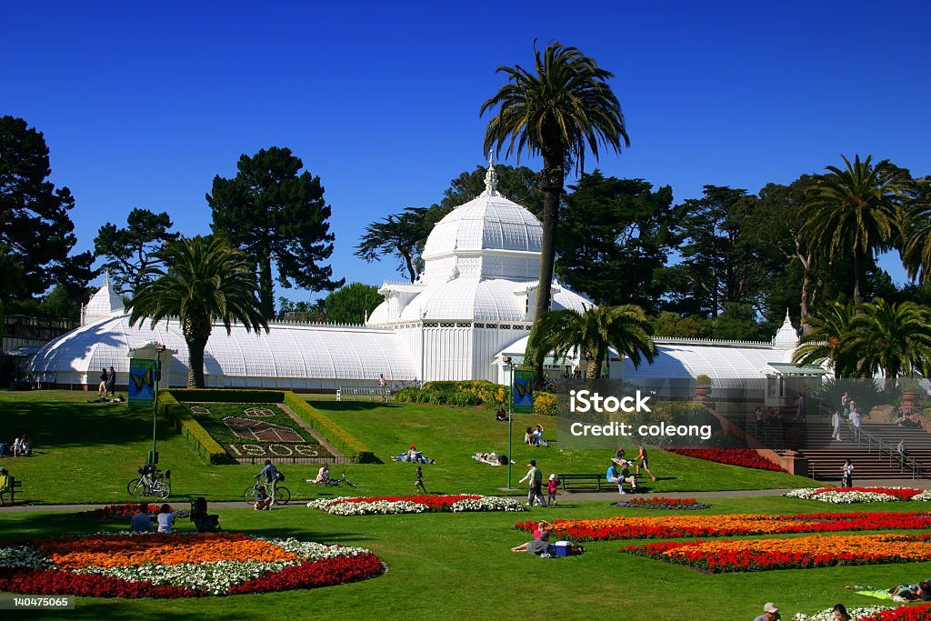 A view of the conservatory of flowers in San Francisco Conservatory of Flowers, San Francisco Golden Gate Park Stock Photo
