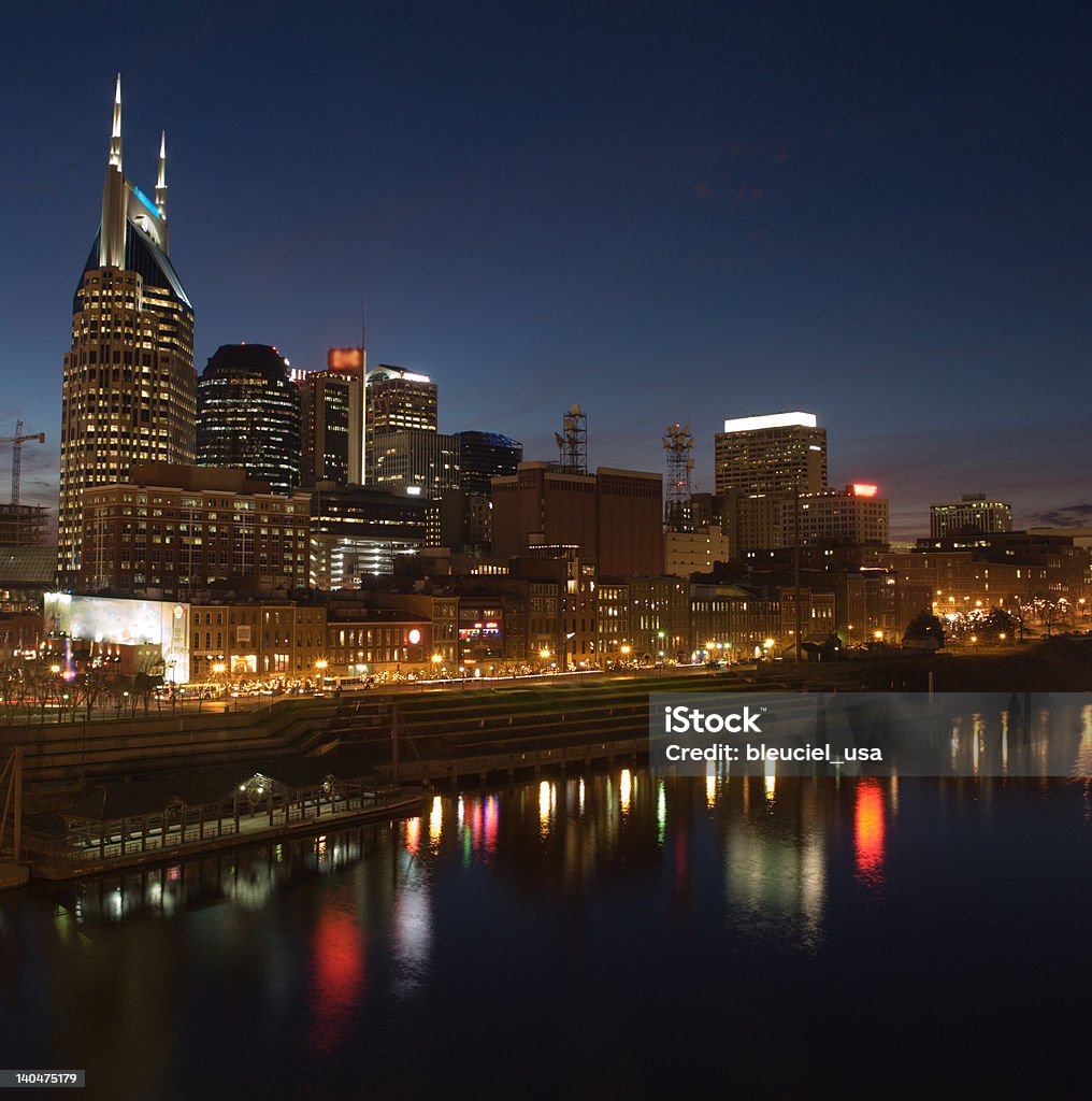 Nashville Night Cityscape View of Nashville Tennessee at dusk including the Cumberland river Cityscape Stock Photo