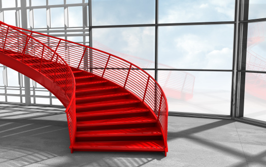 modern architecture with red stairs. 3d render