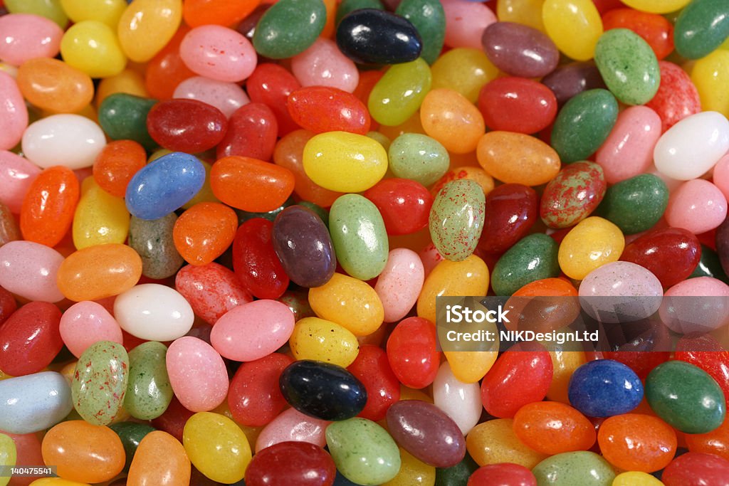 Jelly Bean Heaven Original mix of jelly beans - with both plain and flecked colours. Candy Stock Photo