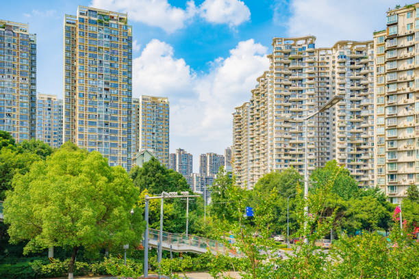 istock Sunny modern residential buildings and trees 1404755448