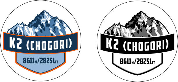 vector keychain with K2 mountain logo label vector keychain with K2 mountain logo label k2 mountain panorama stock illustrations