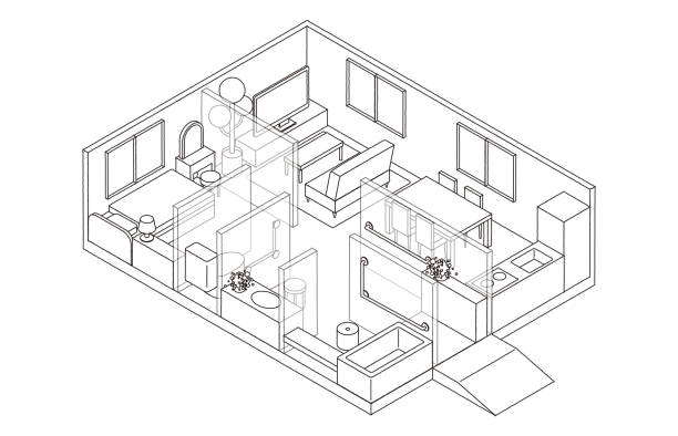 illustrazioni stock, clip art, cartoni animati e icone di tendenza di illustrazione isometrica dell'alloggiamento senza barriere - detached house illustrations