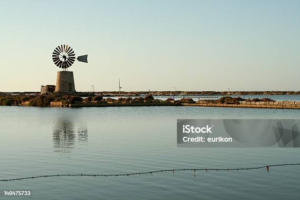 Windmill In Saltwork Stock Photo - Download Image Now - Horizontal, Marsala - Trapani Province, No People