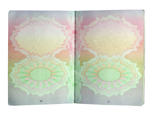 istock Open passport showing colorful blank pages 140476115