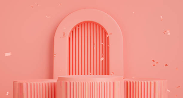 istock 3d render of pink podium with confetti for product display. 1404763472