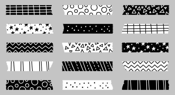 Set Of Black And White Geometric Patterned Washi Tape Strips Stock  Illustration - Download Image Now - iStock