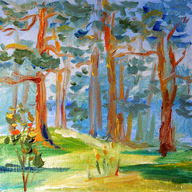 istock pine trees by the sea, seaside landscape, oil painting. 1404763831