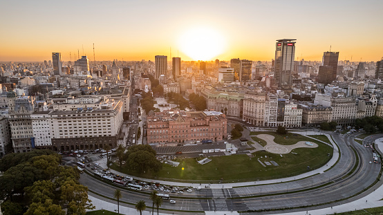 Colón Park and Casa Rosada with buildings at dawn - Buenos Aires - Argentina