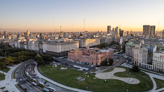 Colón Park and Casa Rosada with buildings at dawn - Buenos Aires - Argentina