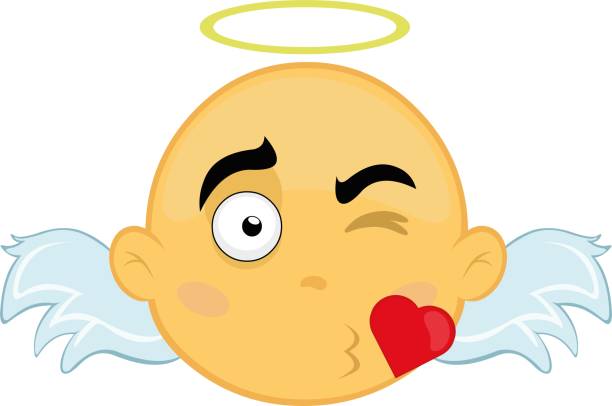 ベクターイラスト 顔 天使 漫画 黄色いキス ハート - angel cherub heart shape smiling点のイラスト素材／クリップアート素材／マンガ素材／アイコン素材