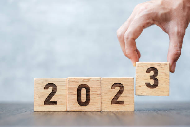 istock 2023 year block on table. goal, Resolution, strategy, plan,, start, budget, mission, action, motivation and New Year holiday concepts 1404769924