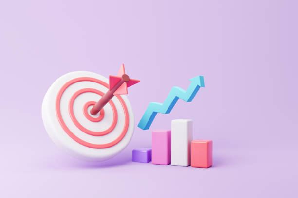Arrow hit the center of target and stock chart. 3d illustration stock photo