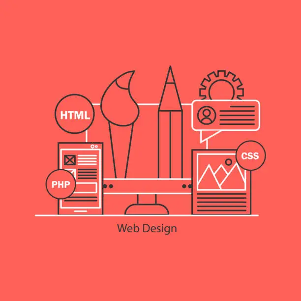 Vector illustration of Web Design Concept Flat Line Illustration