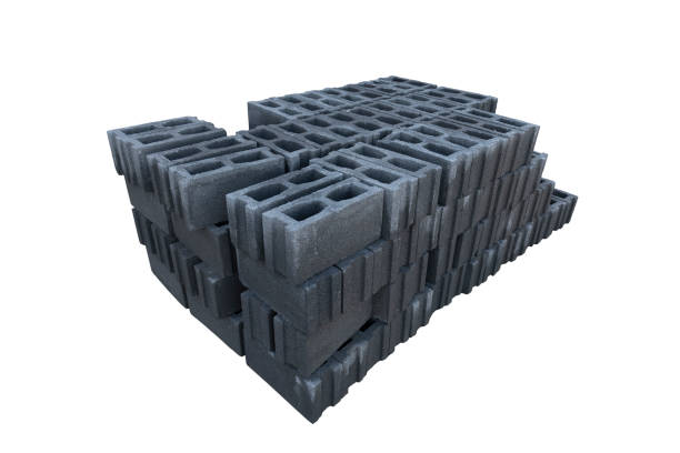 istock Stacked of concrete block bricks  isolated on white 1404775592