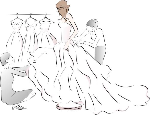 花嫁は新しいウェディングドレスを試着 - wedding reception wedding party bridesmaid点のイラスト素材／クリップアート素材／マンガ素材／アイコン素材