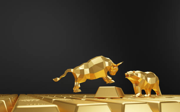 Bull and bear on gold bars 