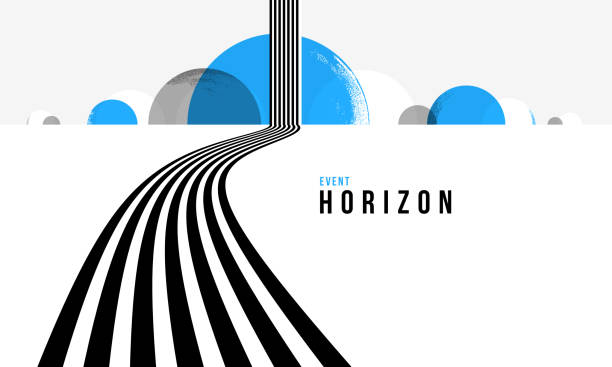 przyszłe linie w perspektywie 3d wektor abstrakcyjne tło, czarno-niebieska kompozycja liniowa, koncepcja drogi do horyzontu i nieba, op-art złudzenia optycznego. - opportunity road sign highway stock illustrations