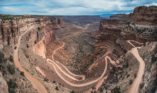Road down into the Grand Canyon seen at Canyonlands National Park a cloudy afternoon in Utah, United States.