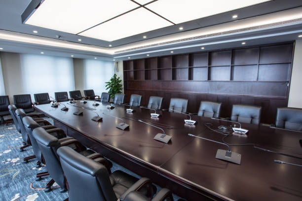 istock The boardroom table is set for a meeting 1404783206