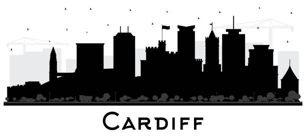 카디프 웨일즈 시티 스카이 라인 실루엣과 검은 색 건물이 흰색으로 격리되어 있습니다. - castle cardiff wales welsh culture stock illustrations