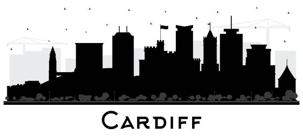 кардифф уэльс сити горизонт силуэт с черными зданиями, изолированными на белом. - castle cardiff wales welsh culture stock illustrations