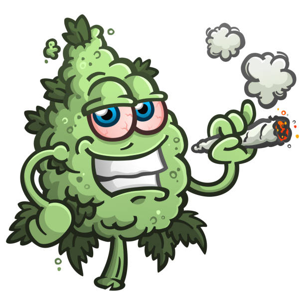 Marijuana Bud Cartoon Character Smoking a Joint vector art illustration