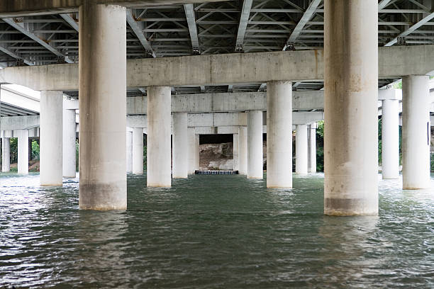 istock Underside of Modern Highway Bridge with Small River Flowing By 140478860