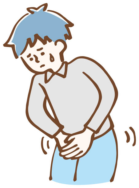 Itching in the sensitive area Male Itching in the sensitive area Male genital herpes stock illustrations
