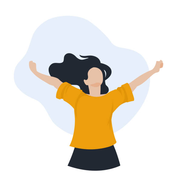 Happy people. The woman raised her hands up and rejoice in life. The girl's hair flutters in the wind. Happy people. The woman raised her hands up and rejoice in life. The girl's hair flutters in the wind. Vector image. woman lifestyle stock illustrations